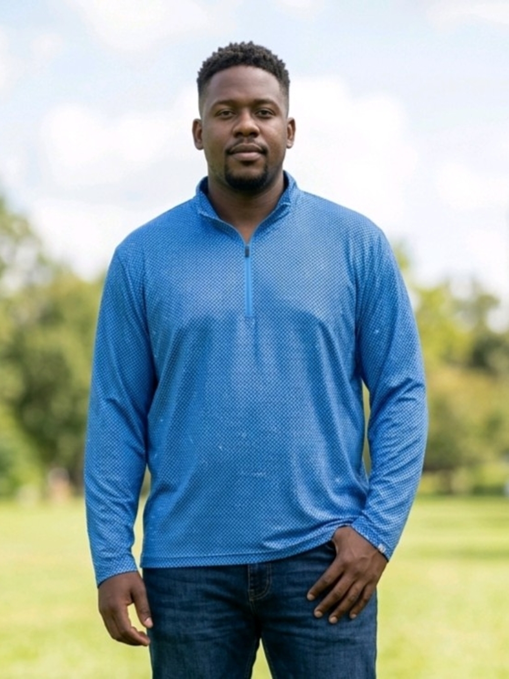 1764 Golf Polo Blue Pattern Mock Neck 1/4 Zip Long-sleeved Pullover 2XL EUC